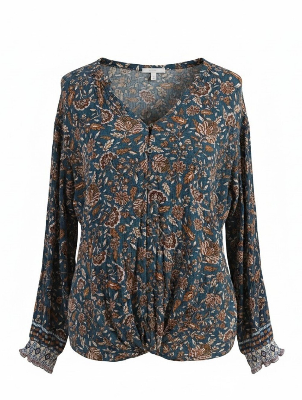 Mason And Belle Teal Floral Boho Long Sleeve Peasant  Top L